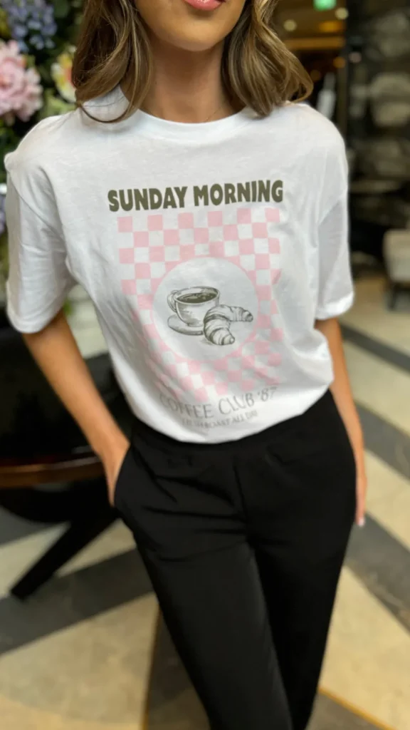 BESTSELLER Tops^Elsie White Graphic Printed 'Sunday Morning' T Shirt