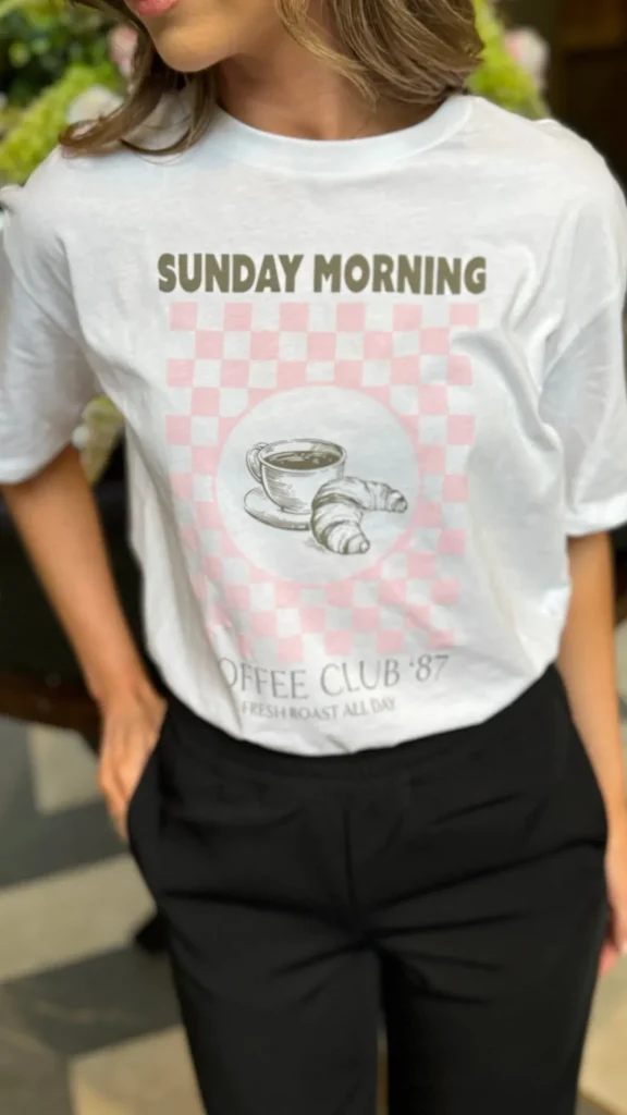 BESTSELLER Tops^Elsie White Graphic Printed 'Sunday Morning' T Shirt