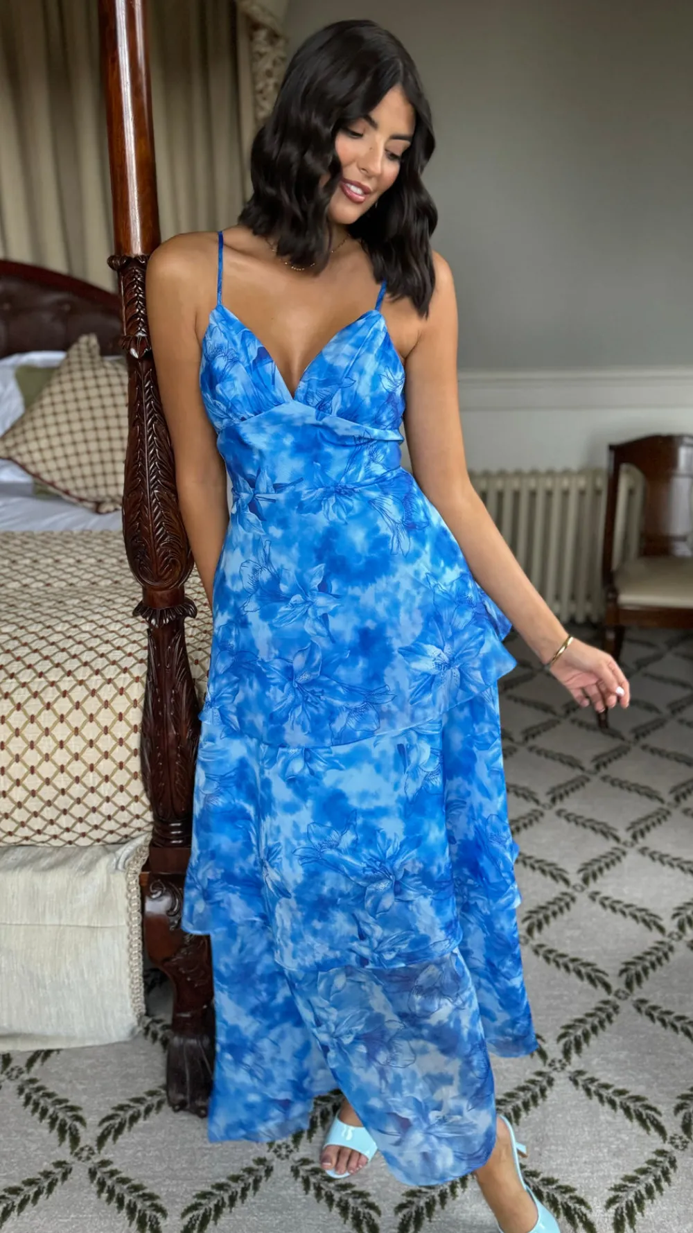 emmeline_blue_floral_orga_4.webp CANDICE FAIRE Going Out Dresses | Occasion Dresses^Emmeline Blue Floral Organza Floral Dye Maxi Dress