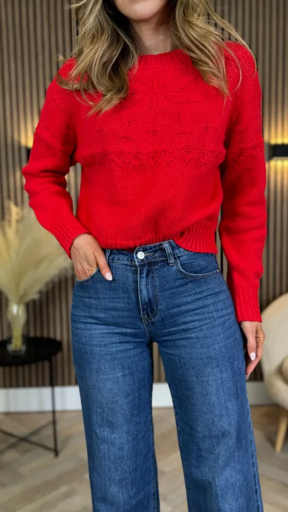 PARIS FASHION SHOPS Tops | Knitwear^Enya Red Patterned Knit Sweater