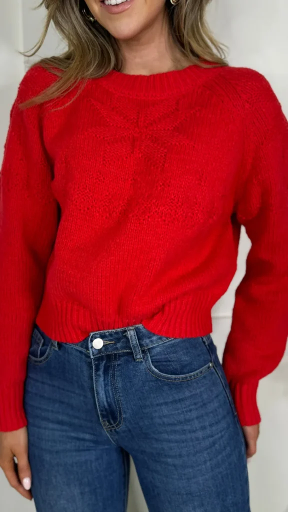 PARIS FASHION SHOPS Tops | Knitwear^Enya Red Patterned Knit Sweater