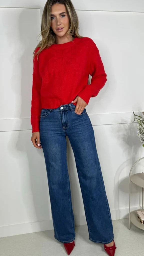 PARIS FASHION SHOPS Tops | Knitwear^Enya Red Patterned Knit Sweater