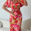 GIRL IN MIND Going Out Dresses | Occasion Dresses^Erica Orange Floral Burnout Ruched Midi Dress