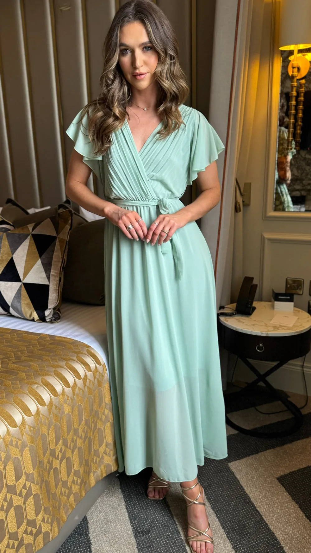 esme_green_wrap_style_ple_0.webp PARIS FASHION SHOPS Going Out Dresses | Occasion Dresses^Esme Green Wrap Style Pleated Midi Dress