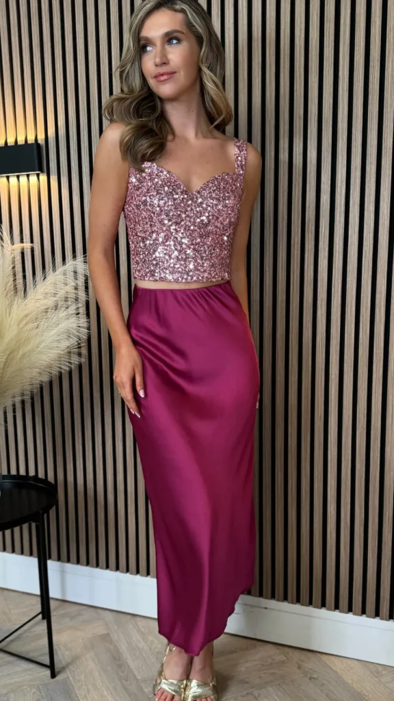VERA LUCY Tops^Estella Pink Sequin Crop Top