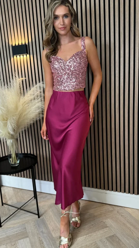 VERA LUCY Tops^Estella Pink Sequin Crop Top