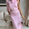 LORIANE Fitted Dresses | Going Out Dresses^Estella Rose Pink High Neck One Sleeve Midi Dress