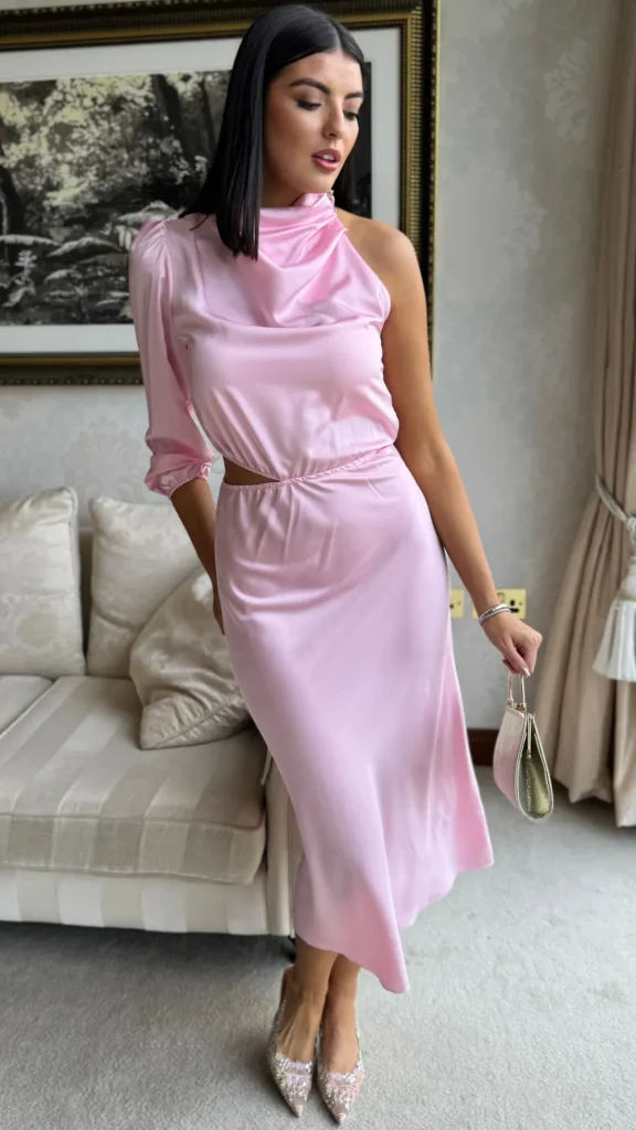 LORIANE Fitted Dresses | Going Out Dresses^Estella Rose Pink High Neck One Sleeve Midi Dress