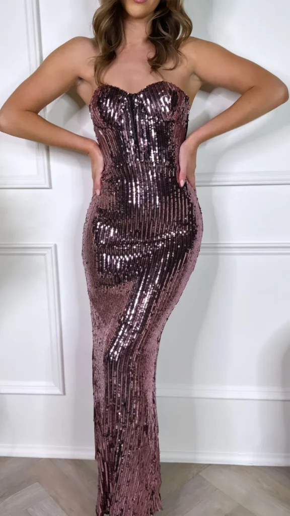 VERA LUCY Fitted Dresses | Occasion Dresses^Eudora Pink Strapless Sequin Maxi Dress