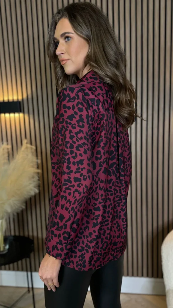 ESTEE BROWN Tops^Evalina Burgundy & Black Leopard Print Shirt