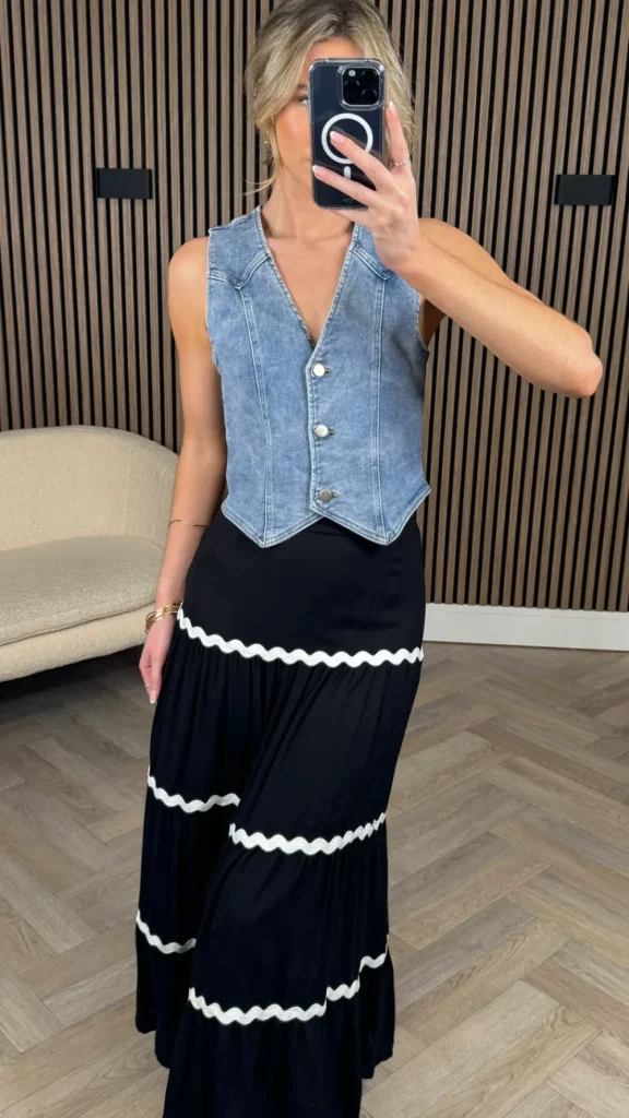 COPPEROSE Skirts & Shorts | Going Out Dresses^Evelyn Black & White Trimmed Midi Skirt