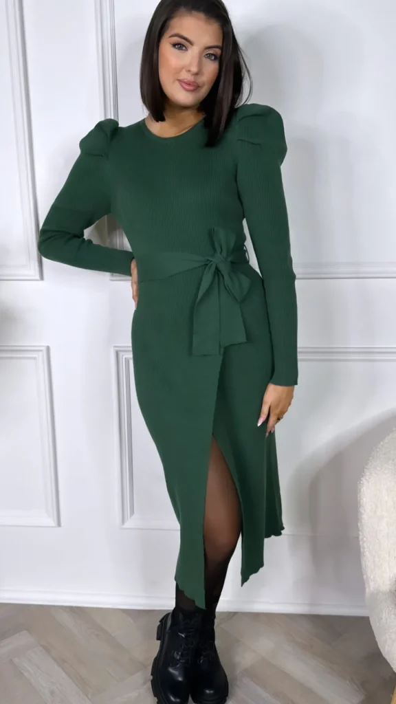 IONEL Knitwear | Fitted Dresses^Evie Forest Green Belted Knit Dress