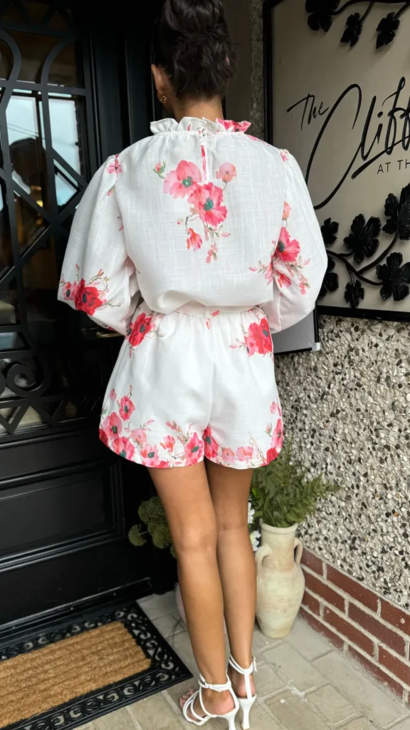 TIMELY Co-ords | Skirts & Shorts^Evie Red & Pink Floral Printed High Neck Top & Shorts Co Ord