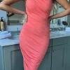 AX PARIS Fitted Dresses | Going Out Dresses^Fabiana Peach One Shoulder Asymmetric Hem Ruched Midi Dress