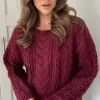 COPPEROSE Knitwear^Falconer Burgundy Chunky Knit Jumper