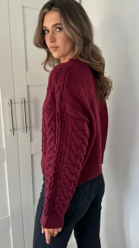 COPPEROSE Knitwear^Falconer Burgundy Chunky Knit Jumper