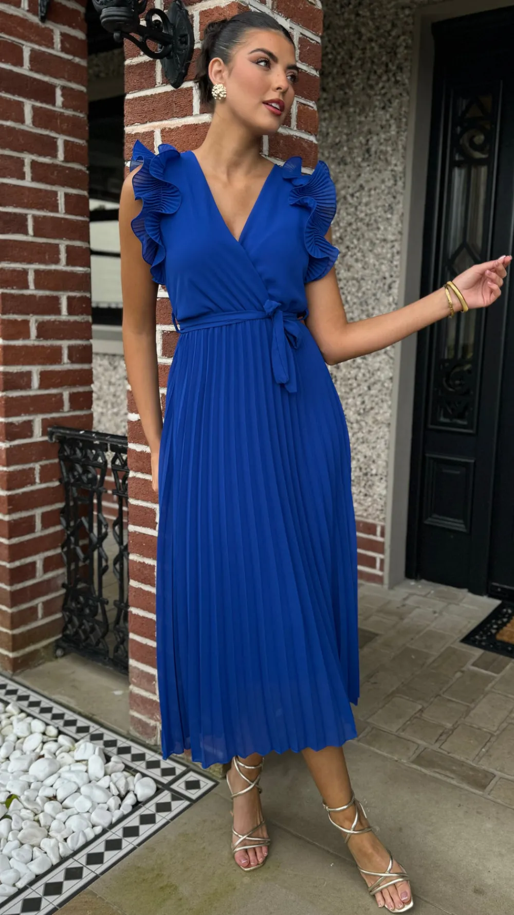 farah_royal_blue_pleated__1.webp PARIS FASHION SHOPS Occasion Dresses | Midi Dresses^Farah Royal Blue Pleated Midi Dress (PRE ORDER)
