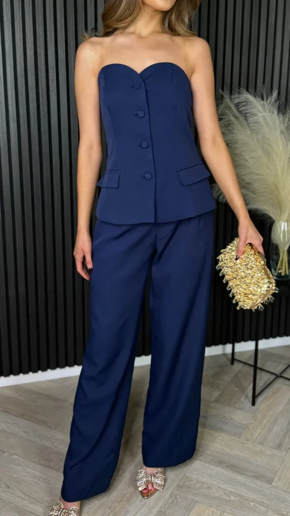 ELENZA Trousers | Co-ords^Farrah Navy Bustier Top & Trousers Co-Ord