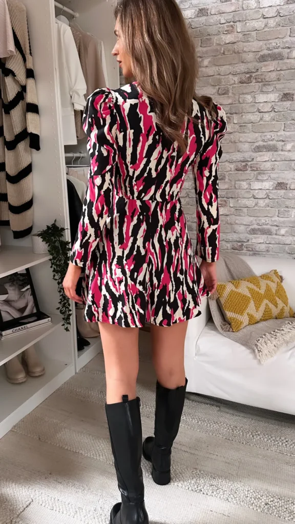 GIRL IN MIND Going Out Dresses | Mini Dresses^Fenna Pink & Black Puff Sleeve Skater Mini Dress