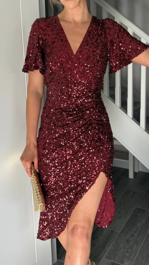 GIRL IN MIND Going Out Dresses | Occasion Dresses^Florence Burgundy Sequin Midi Dress