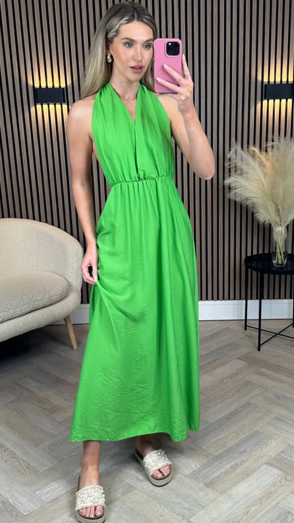 COPPEROSE Going Out Dresses | Occasion Dresses^Florie Green Halterneck Tie Detail Midi Dress