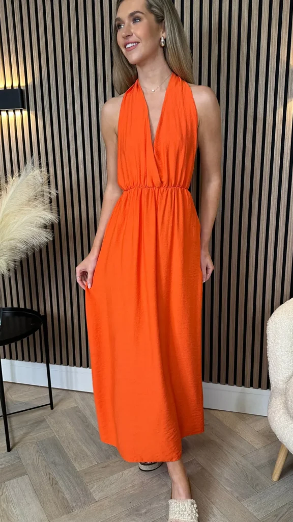 COPPEROSE Going Out Dresses | Occasion Dresses^Florie Orange Halterneck Tie Detail Midi Dress
