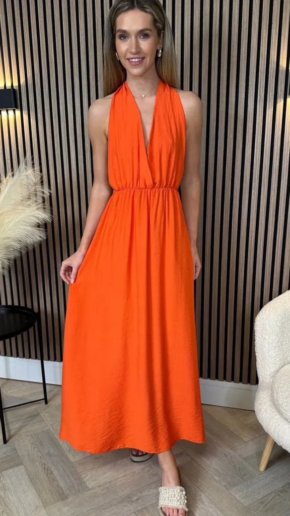 COPPEROSE Going Out Dresses | Occasion Dresses^Florie Orange Halterneck Tie Detail Midi Dress