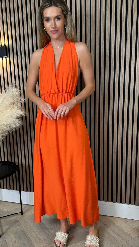 COPPEROSE Going Out Dresses | Occasion Dresses^Florie Orange Halterneck Tie Detail Midi Dress