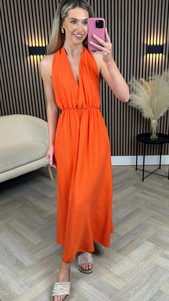 COPPEROSE Going Out Dresses | Occasion Dresses^Florie Orange Halterneck Tie Detail Midi Dress