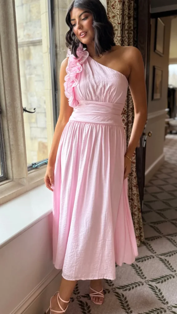 CANDICE FAIRE Going Out Dresses | Occasion Dresses^Francesca Baby Pink One Shoulder Ruffle Maxi Dress