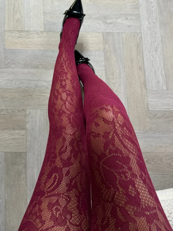 BABEZ LONDON Tights^Francine Burgundy Floral Tights