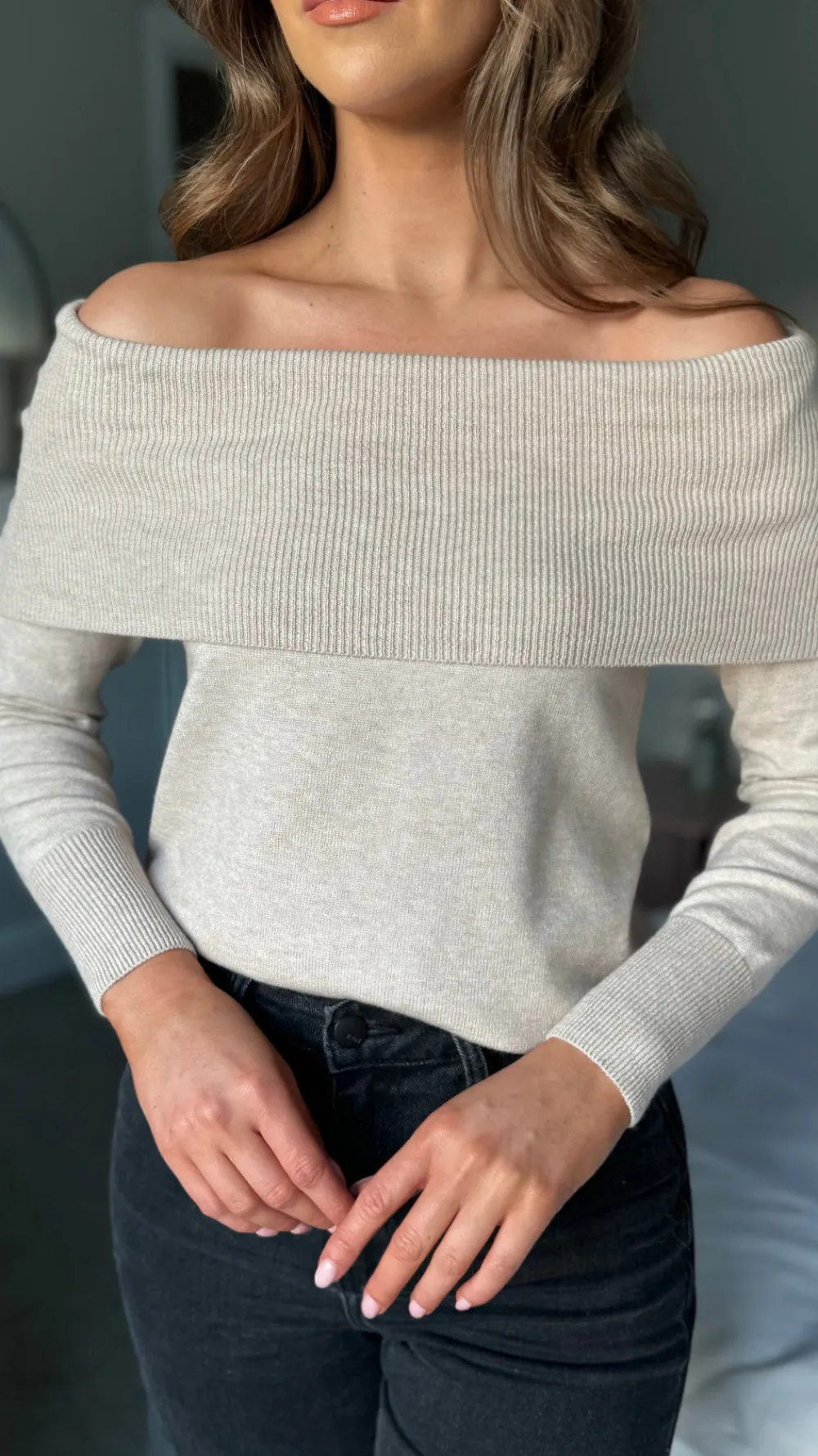 gabi_beige_wide_neck_knit_1.webp SEVEN SEPT Knitwear^Gabi Beige Wide Neck Knit Jumper