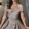 ALLYSON Day Dresses | Going Out Dresses^Gabrielle Khaki Floral Printed Off Shoulder Skater Mini Dress