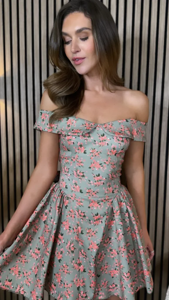 ALLYSON Day Dresses | Going Out Dresses^Gabrielle Khaki Floral Printed Off Shoulder Skater Mini Dress