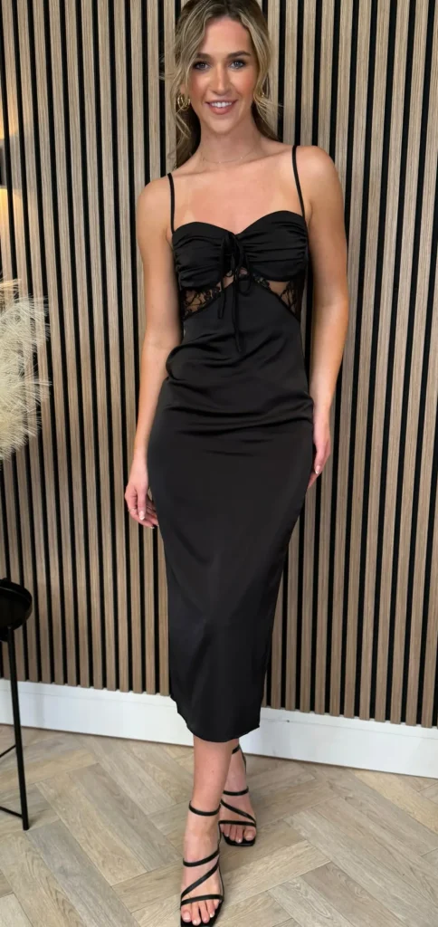 LUCCE Going Out Dresses | Occasion Dresses^Genevieve Black Satin Lace Detail Midi Dress