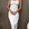 LUCCE Going Out Dresses | Occasion Dresses^Genevieve White Satin Lace Detail Midi Dress