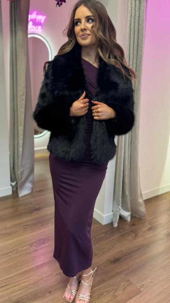 COPPEROSE Coats & Jackets^Georgia Black Collared Fur Detail Jacket