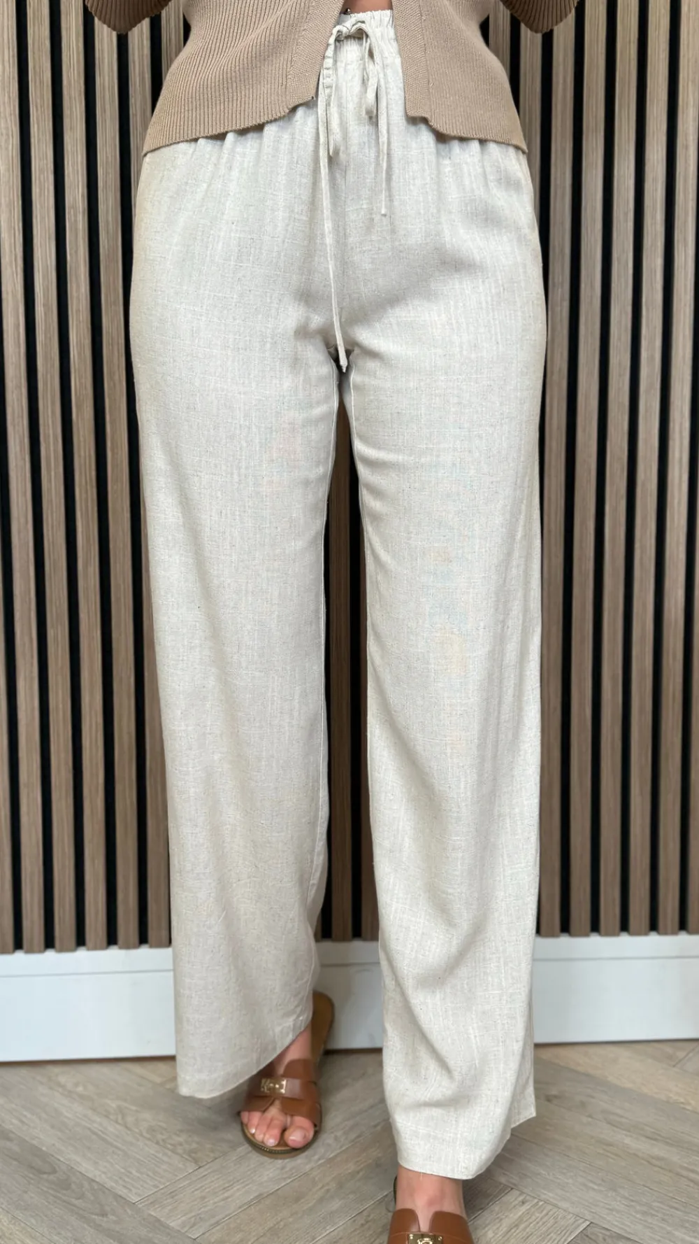 gianna_beige_linen_effect_2.webp LUCCE Trousers^Gianna Beige Linen Effect Wide Leg Trousers