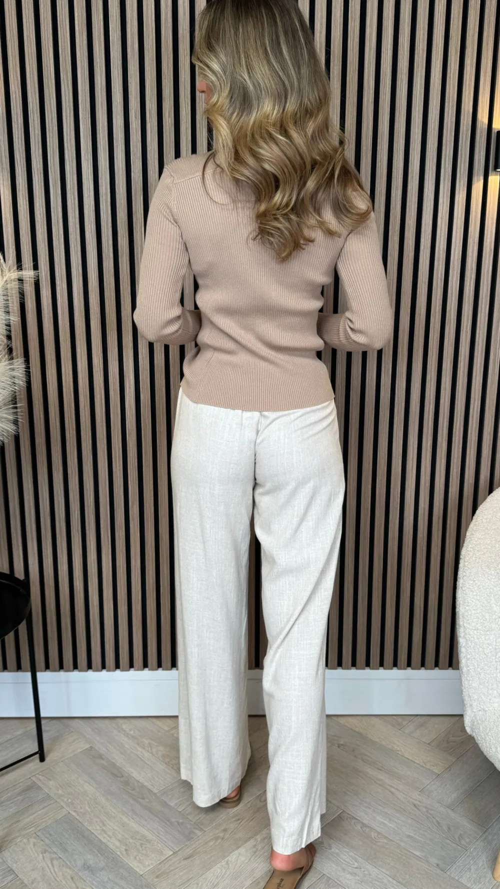 gianna_beige_linen_effect_5.webp LUCCE Trousers^Gianna Beige Linen Effect Wide Leg Trousers