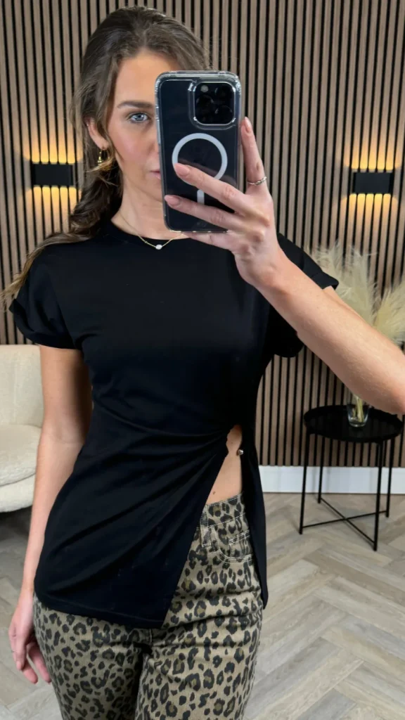 PARIS FASHION SHOPS Tops^Hallie Black Cut Out Ruched Detail T Shirt