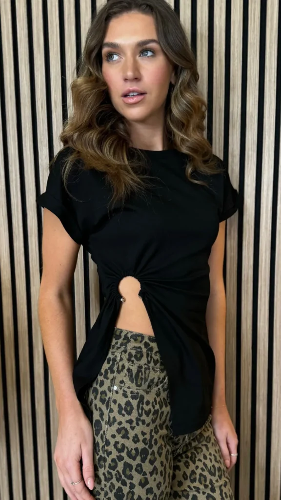 PARIS FASHION SHOPS Tops^Hallie Black Cut Out Ruched Detail T Shirt