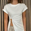 PARIS FASHION SHOPS Tops^Hallie White Cut Out Ruched Detail T Shirt