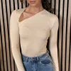 PARIS FASHION SHOPS Tops^Hannah Beige Shoulder Detail Bodysuit