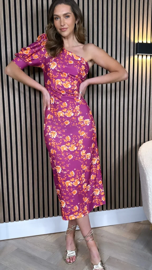ESTEE BROWN Going Out Dresses | Occasion Dresses^Harley Purple Floral Printed One Shoulder Midi Dress