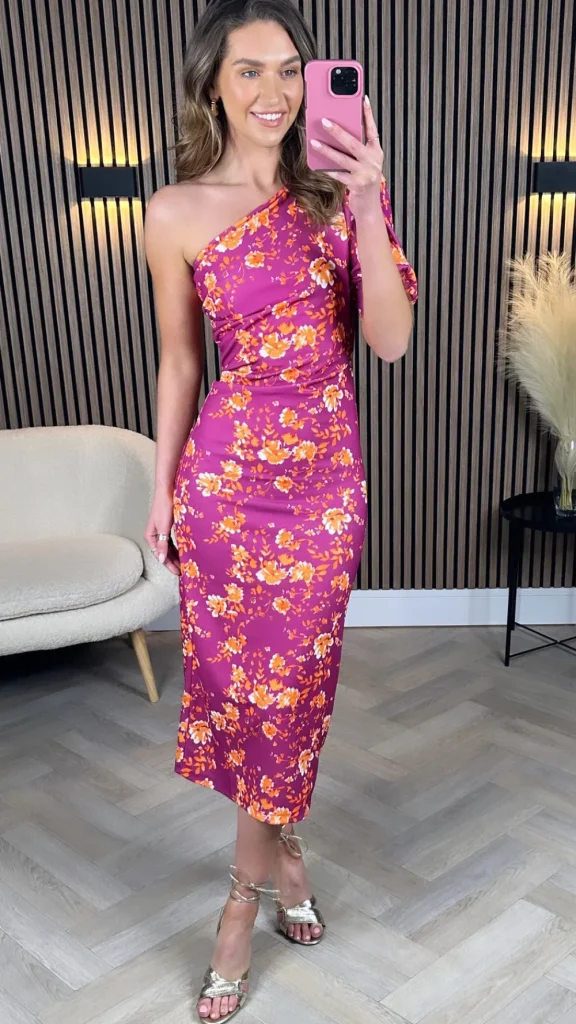 ESTEE BROWN Going Out Dresses | Occasion Dresses^Harley Purple Floral Printed One Shoulder Midi Dress