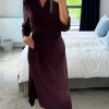 AX PARIS Going Out Dresses | Occasion Dresses^Harlyn Burgundy 3/4 Sleeve Gathered Waist Shirt Midi Dress
