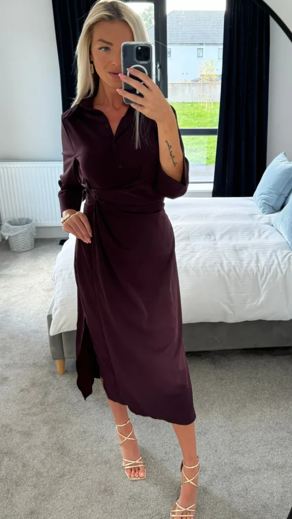 AX PARIS Going Out Dresses | Occasion Dresses^Harlyn Burgundy 3/4 Sleeve Gathered Waist Shirt Midi Dress