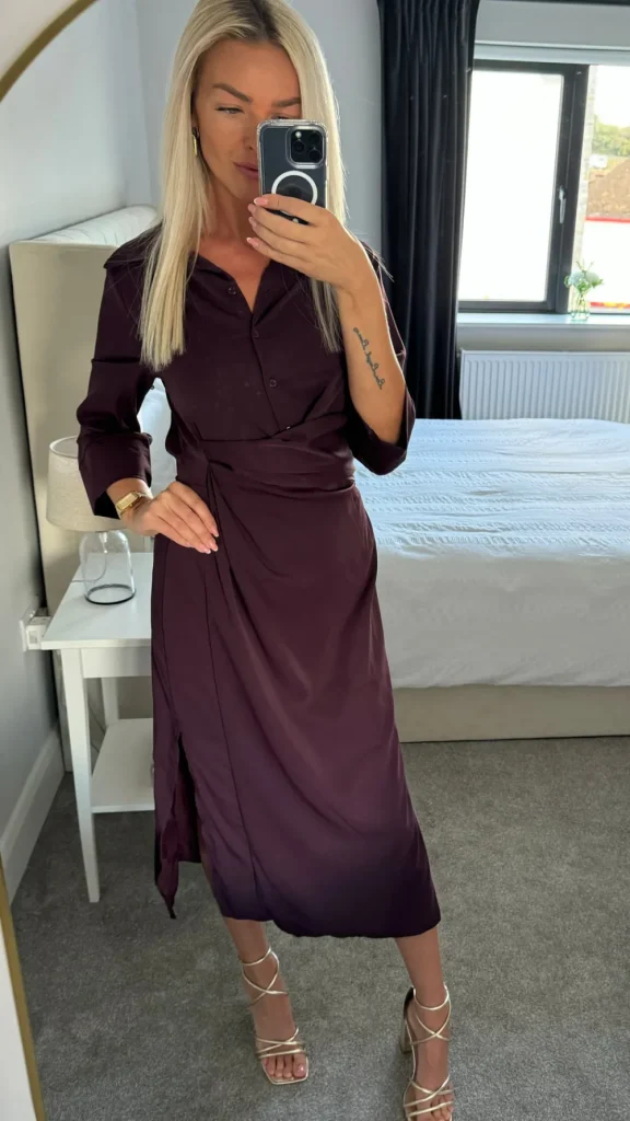 AX PARIS Going Out Dresses | Occasion Dresses^Harlyn Burgundy 3/4 Sleeve Gathered Waist Shirt Midi Dress