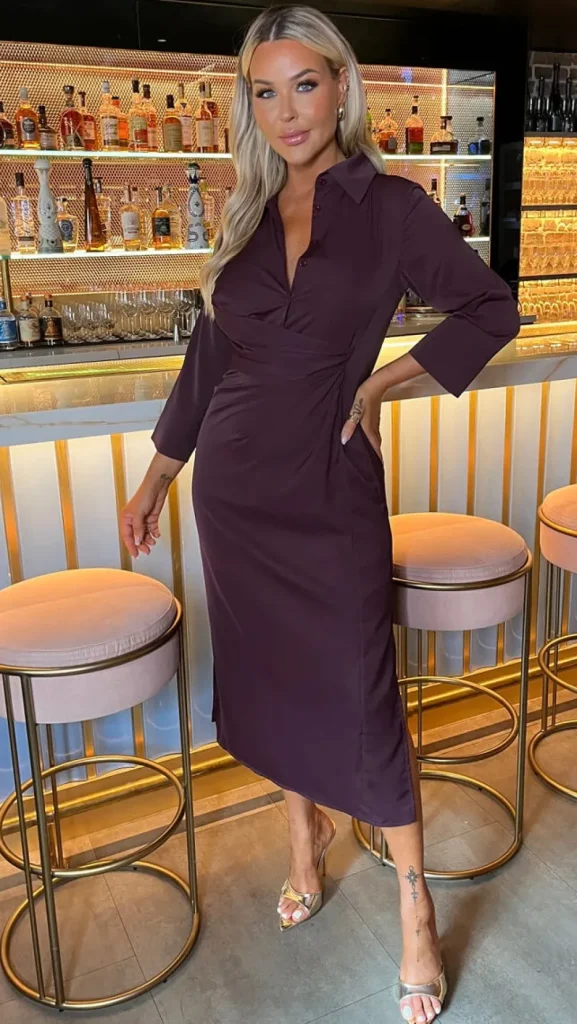 AX PARIS Going Out Dresses | Occasion Dresses^Harlyn Burgundy 3/4 Sleeve Gathered Waist Shirt Midi Dress