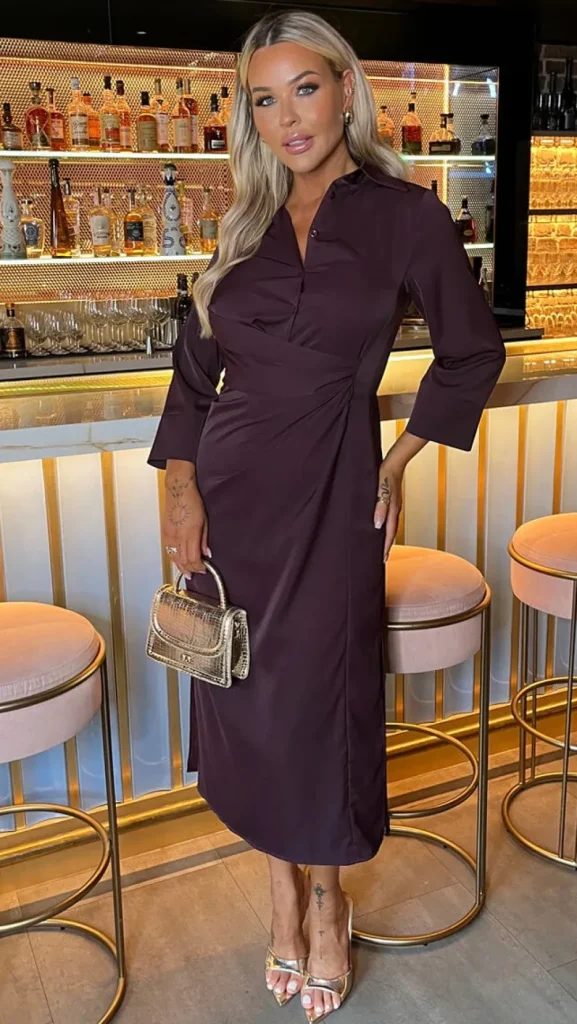 AX PARIS Going Out Dresses | Occasion Dresses^Harlyn Burgundy 3/4 Sleeve Gathered Waist Shirt Midi Dress